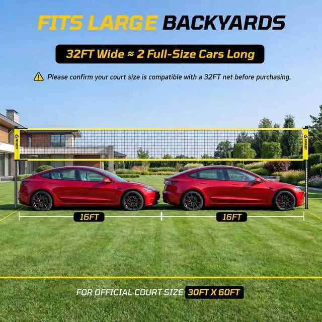 Alt view image 2 of 7 - Outdoor Volleyball Net System, 32FT Regulation Size Anti-Sag Net, Quick Setup Adjustable Height Poles, Volleyball Set with Pump, Boundary Line and Carry Bag for Backyard Beach Lawn