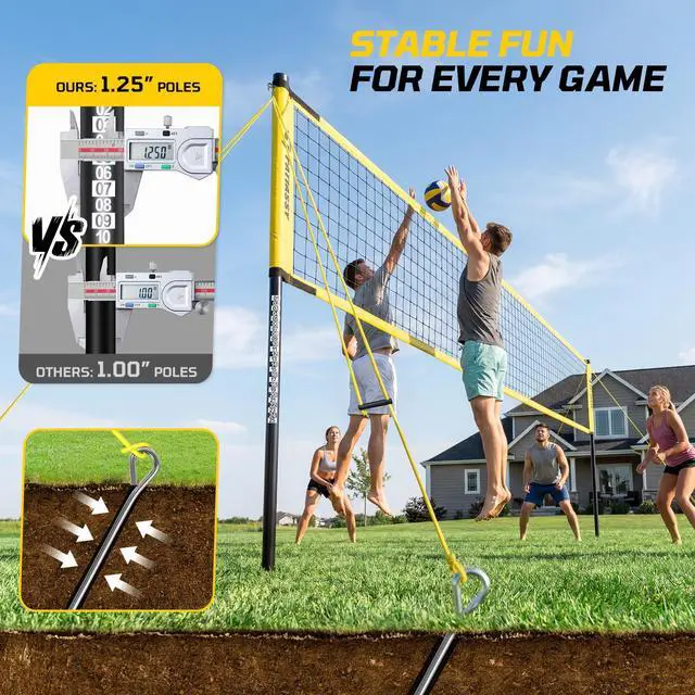 Alt view image 4 of 7 - Outdoor Volleyball Net System, 32FT Regulation Size Anti-Sag Net, Quick Setup Adjustable Height Poles, Volleyball Set with Pump, Boundary Line and Carry Bag for Backyard Beach Lawn