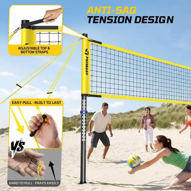 Alt view image 3 of 7 - Outdoor Volleyball Net System, 32FT Regulation Size Anti-Sag Net, Quick Setup Adjustable Height Poles, Volleyball Set with Pump, Boundary Line and Carry Bag for Backyard Beach Lawn