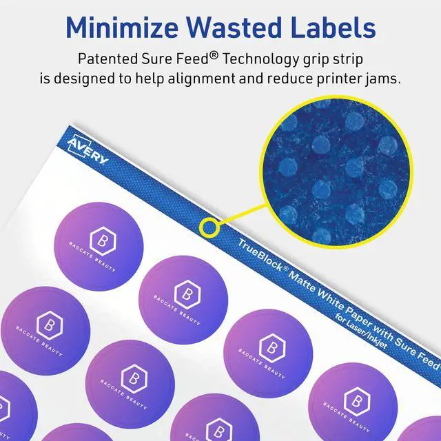 Alt view image 4 of 7 - TrueBlock Matte White Round Labels, Sure Feed Technology, 1" Diameter, 4,800 Matte White Labels, Print-to-The-Edge, Laser/Inkjet Printable, Great for Product Merchandising Stickers