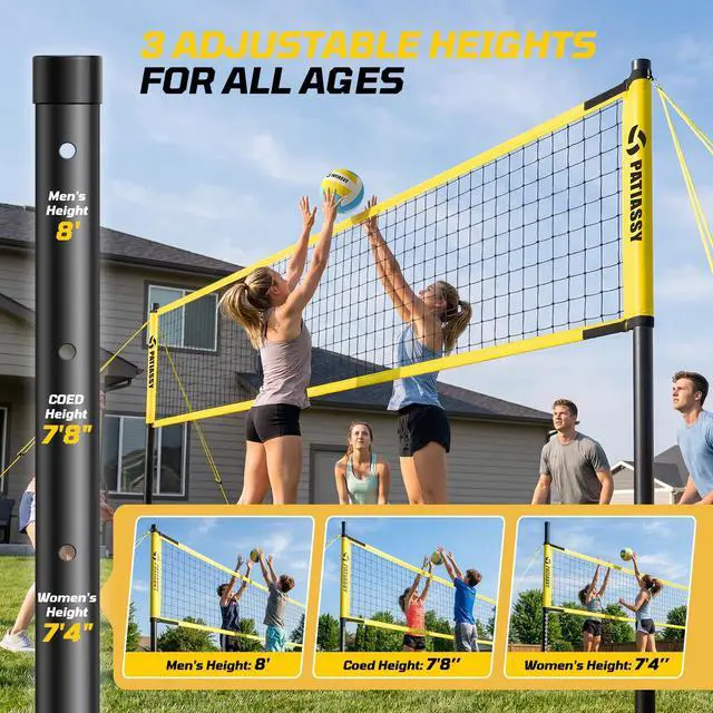Alt view image 6 of 7 - Outdoor Volleyball Net System, 32FT Regulation Size Anti-Sag Net, Quick Setup Adjustable Height Poles, Volleyball Set with Pump, Boundary Line and Carry Bag for Backyard Beach Lawn