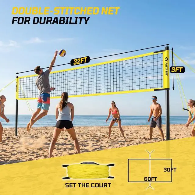 Alt view image 7 of 7 - Outdoor Volleyball Net System, 32FT Regulation Size Anti-Sag Net, Quick Setup Adjustable Height Poles, Volleyball Set with Pump, Boundary Line and Carry Bag for Backyard Beach Lawn