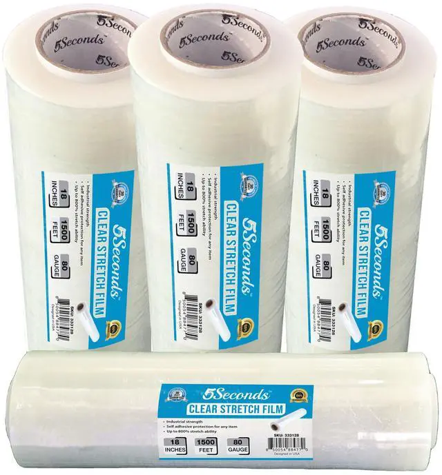 Main image of 18" Stretch Film/Wrap 1500 feet 7 Layers 80 Gauge Industrial Strength up to 800% Stretch Ability 20 Microns Clear Durable Adhering Packing Moving Heavy Duty Shrink Film, Box of 4
