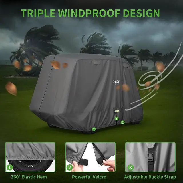 Alt view image 5 of 7 - Heavy Duty 650D Golf Cart Cover for 2/4/6 Passengers EZGO, Club Car and Yamaha, All Weather Outdoor Protection Weatherproof