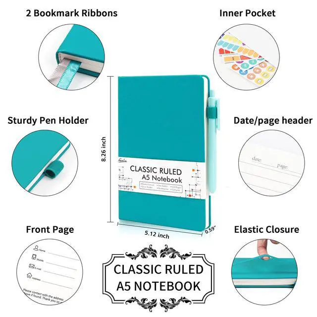 Alt view image 2 of 7 - 18 Pack Journal Notebook for Work, Business Notebook Bulk Hardcover Lined Writing Journal with Pen Holder for Men Women Note Taking, with 18 Black Pens, 120 GSM, 5.1x8.3, A5, Emerald
