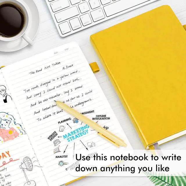 Alt view image 4 of 7 - 18 Pack Journal Notebook for Work, Business Notebook Bulk Hardcover Lined Writing Journal with Pen Holder for Men Women Note Taking, with 18 Black Pens, 120 GSM, 5.1x8.3, A5, Yellow