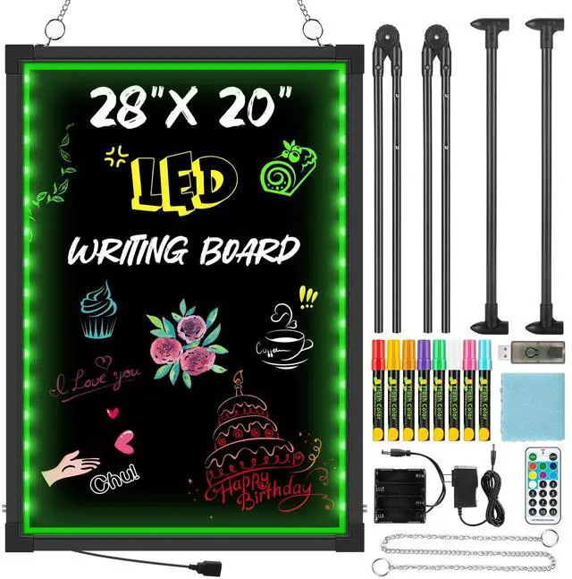 Main image of LED Message Board 28" x 20" - Flashing Neon Effect & Remote Control, Illuminated Erasable Sign Board with 8 Fluorescent Chalk Markers for Restaurant, Bar, Cafe, Shop