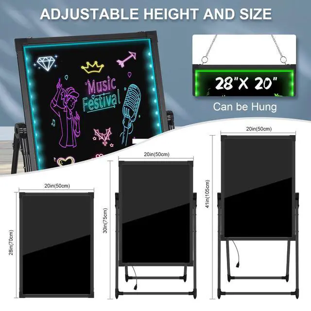 Alt view image 2 of 6 - LED Message Board 28" x 20" - Flashing Neon Effect & Remote Control, Illuminated Erasable Sign Board with 8 Fluorescent Chalk Markers for Restaurant, Bar, Cafe, Shop
