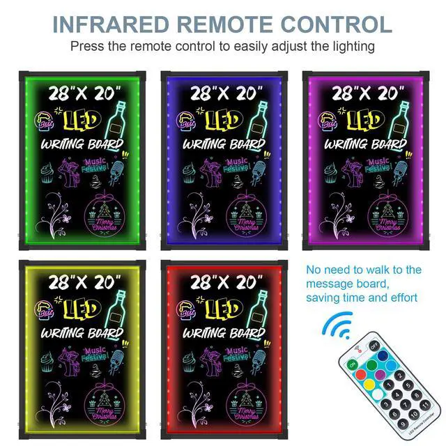 Alt view image 6 of 6 - LED Message Board 28" x 20" - Flashing Neon Effect & Remote Control, Illuminated Erasable Sign Board with 8 Fluorescent Chalk Markers for Restaurant, Bar, Cafe, Shop