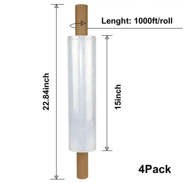 Alt view image 3 of 7 - Stretch Film Wrap - Industrial Clear Plastic Stretch Wrap 1000 Feet 80 Gauge 4 Packs with Handle, Pallet Wrap for Packing, Moving Supplies, Packing Wrap Plastic Roll 15 Inches