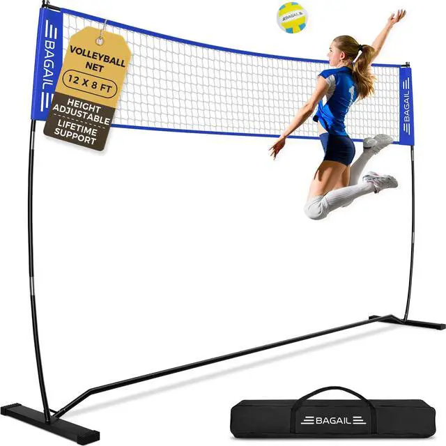 Main image of Volleyball Net, 12ft/20ft Portable Volleyball Net for Backyard - Adjustable Height, Heavy-Duty Frame, Freestanding Design - Portable Outdoor/Indoor Volleyball Set with Carry Bag