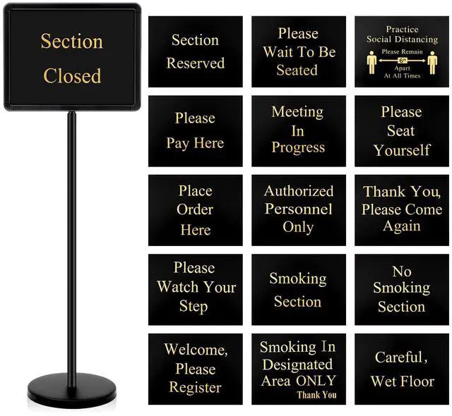 Main image of 8.5 x 11 Inch Please Seat Yourself Hostess Sign for Restaurant with Stand with 9 Inserts Seating Sign Holder with a Base Sturdy Versatile Yard Advertising Business Store Floor, Black