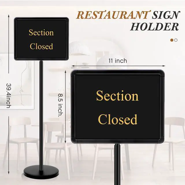 Alt view image 3 of 7 - 8.5 x 11 Inch Please Seat Yourself Hostess Sign for Restaurant with Stand with 9 Inserts Seating Sign Holder with a Base Sturdy Versatile Yard Advertising Business Store Floor, Black