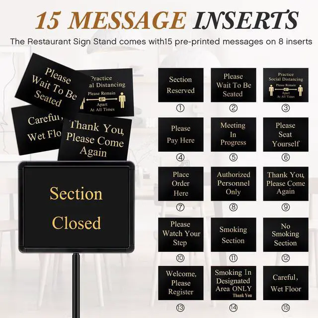 Alt view image 4 of 7 - 8.5 x 11 Inch Please Seat Yourself Hostess Sign for Restaurant with Stand with 9 Inserts Seating Sign Holder with a Base Sturdy Versatile Yard Advertising Business Store Floor, Black