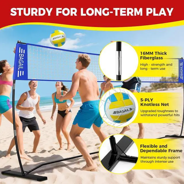 Alt view image 3 of 7 - Volleyball Net, 12ft/20ft Portable Volleyball Net for Backyard - Adjustable Height, Heavy-Duty Frame, Freestanding Design - Portable Outdoor/Indoor Volleyball Set with Carry Bag