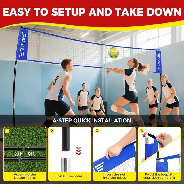 Alt view image 6 of 7 - Volleyball Net, 12ft/20ft Portable Volleyball Net for Backyard - Adjustable Height, Heavy-Duty Frame, Freestanding Design - Portable Outdoor/Indoor Volleyball Set with Carry Bag