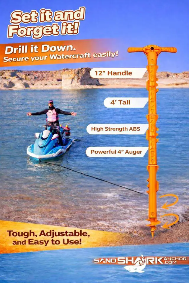 Alt view image 2 of 7 - SandShark New Sport Boat Anchor and Jet Ski Anchor. Shallow Water Anchor Pole for Boat and PWC. Sand Anchor Kit for Boat and Kayak Anchor System. Easy Storage, High-Strength ABS