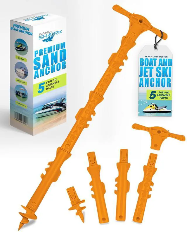 Main image of SandShark New Sport Boat Anchor and Jet Ski Anchor. Shallow Water Anchor Pole for Boat and PWC. Sand Anchor Kit for Boat and Kayak Anchor System. Easy Storage, High-Strength ABS