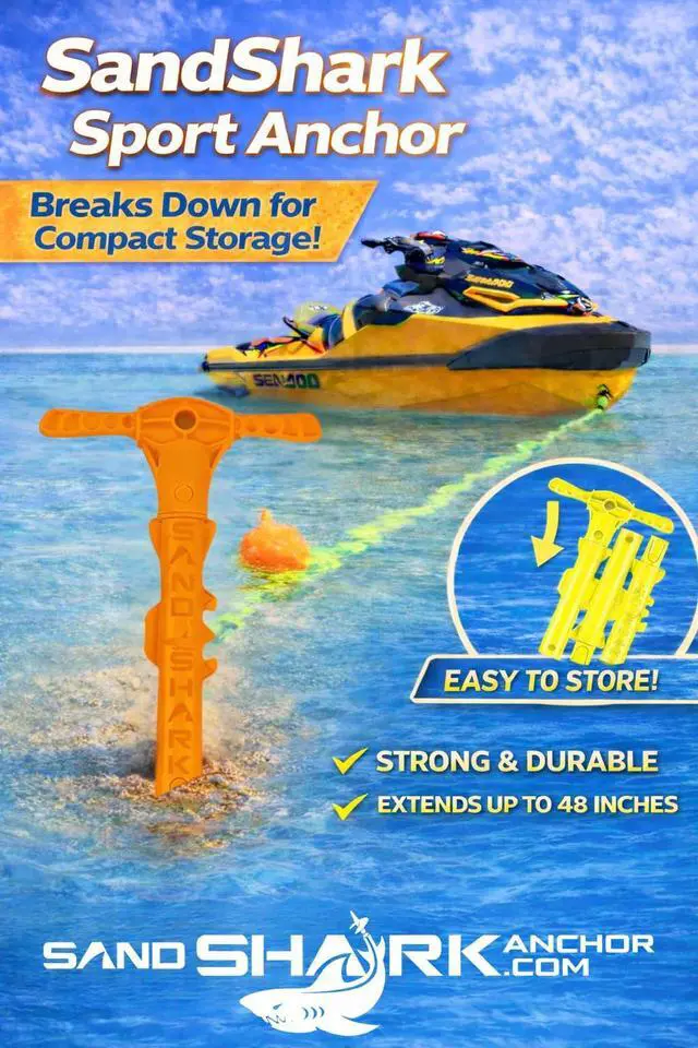 Alt view image 6 of 7 - SandShark New Sport Boat Anchor and Jet Ski Anchor. Shallow Water Anchor Pole for Boat and PWC. Sand Anchor Kit for Boat and Kayak Anchor System. Easy Storage, High-Strength ABS