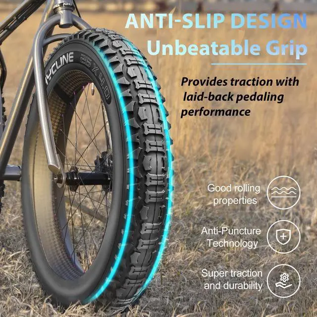 Alt view image 2 of 7 - Ebike Replacement Fat Tire: 20x4.0/26x4.0 Inch Heavy Duty Folding Electric Fat Tires, All-Terrain High-Density Bicycle Tires for Street or Trail Riding