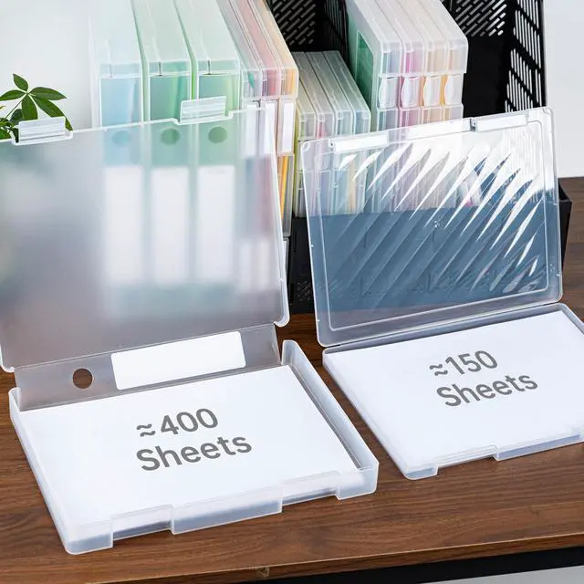 Alt view image 3 of 7 - 12 Packs A4 Paper Storage Boxes, 8.5 x 11 Plastic Portable Project Case for US letter Size and A4 paper, Plastic Multi-Purpose Thick Scrapbook Storage Box for Office