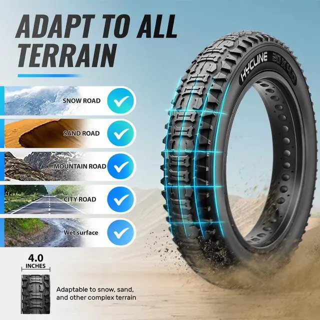 Alt view image 5 of 7 - Ebike Replacement Fat Tire: 20x4.0/26x4.0 Inch Heavy Duty Folding Electric Fat Tires, All-Terrain High-Density Bicycle Tires for Street or Trail Riding