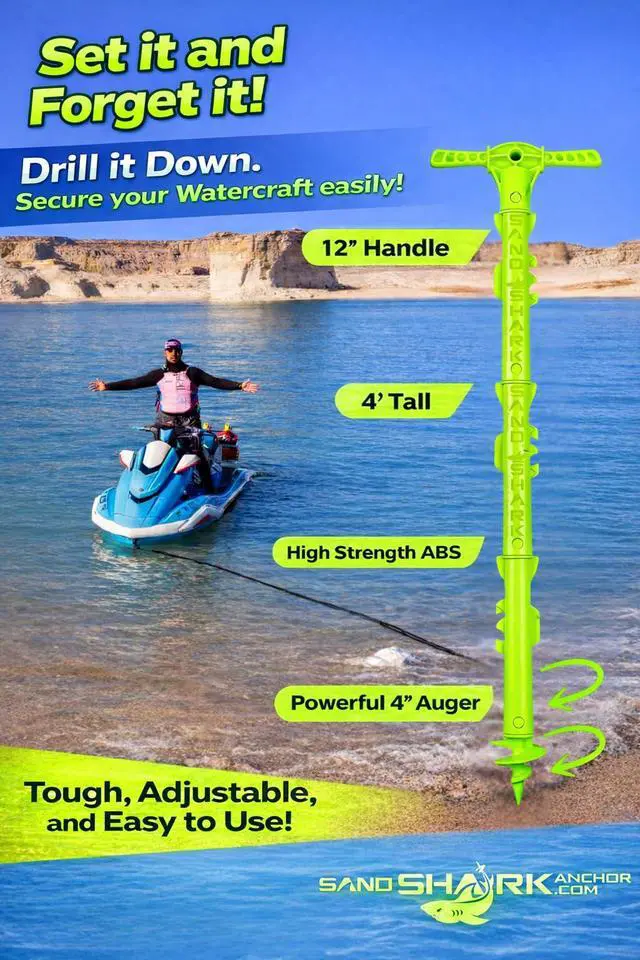 Alt view image 2 of 7 - SandShark New Sport Boat Anchor and Jet Ski Anchor. Shallow Water Anchor Pole for Boat and PWC. Sand Anchor Kit for Boat and Kayak Anchor System. Easy Storage, High-Strength ABS
