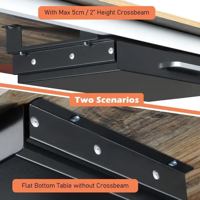 Alt view image 5 of 7 - Under Desk Drawer Black 21" with 4 Divider Trays, Under Shelf Pencil Drawer Pull-out, Standing Desk Metal Storage Attachment Slide Out for Workbench