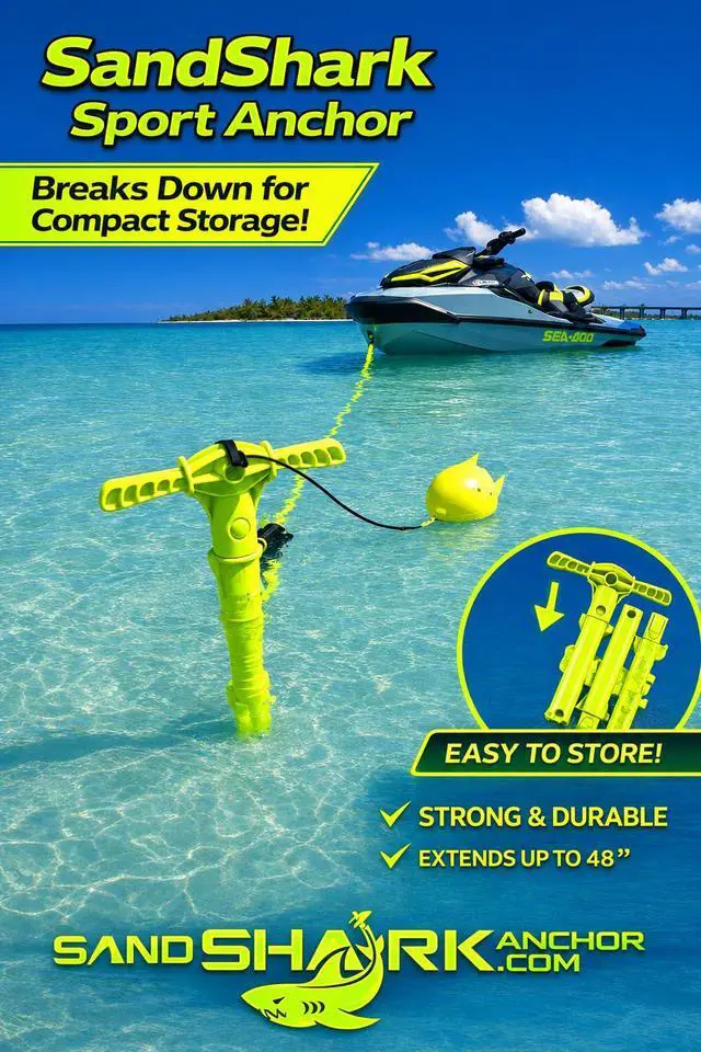 Alt view image 4 of 7 - SandShark New Sport Boat Anchor and Jet Ski Anchor. Shallow Water Anchor Pole for Boat and PWC. Sand Anchor Kit for Boat and Kayak Anchor System. Easy Storage, High-Strength ABS
