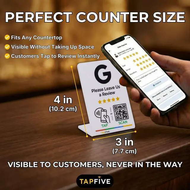 Alt view image 3 of 7 - Google Review Stand by NFC Tap & QR Code Sign for Restaurants, Salons, Retail & Multi-Location Businesses | Tap to Review | QR Code Stand | No Monthly Fees (White, 5 Stands)