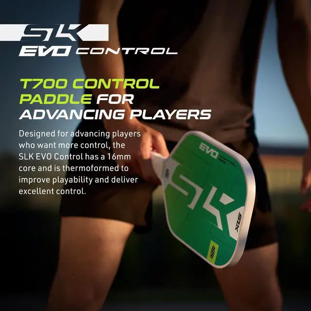 Alt view image 3 of 7 - SLK Evo Carbon Fiber Pickleball Paddles | Control & Power | A pickle ball paddle with a SpinFlex spin surface and Ultra Comfort Grip, in Max or XL shape