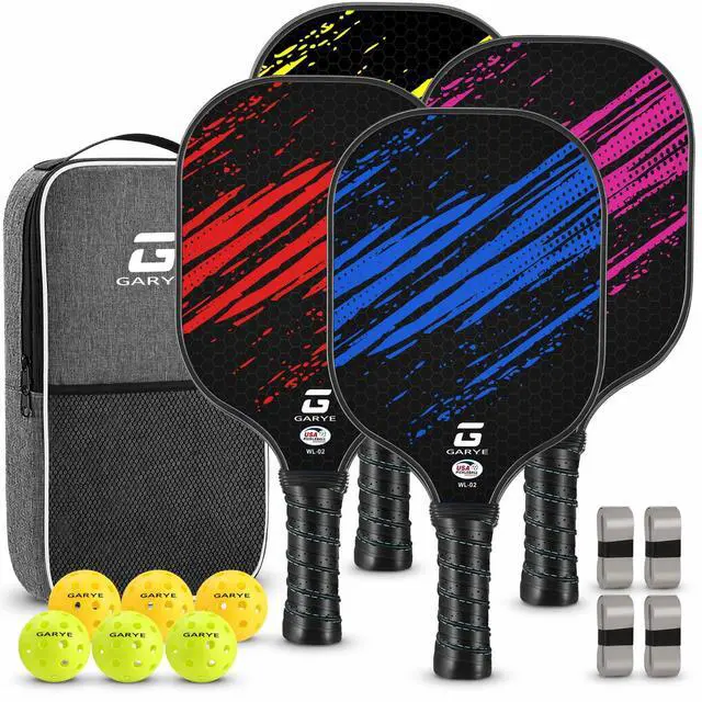 Main image of Pickleball Paddles Set of 4, Carbon Fiber Pickle Ball Paddle, USAPA Approved Lightweight Rackets 4 Pack for Adults and Teenagers, Includes 6 Balls, 1 Bag, and 4 Grip Tapes