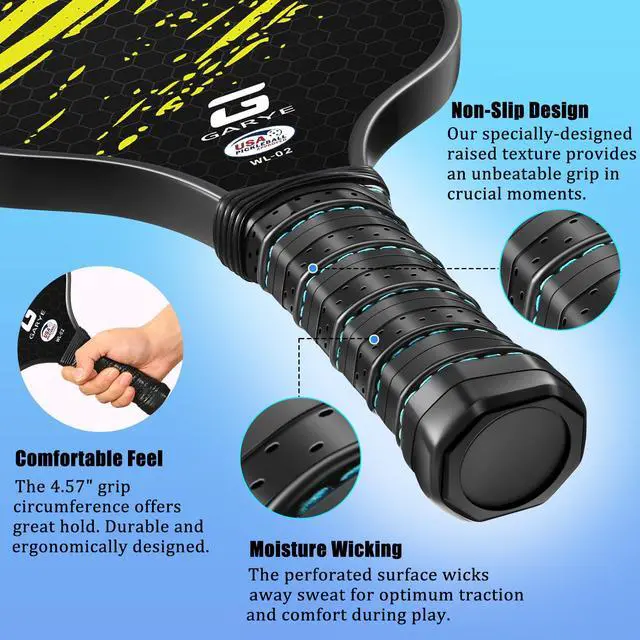 Alt view image 4 of 6 - Pickleball Paddles Set of 4, Carbon Fiber Pickle Ball Paddle, USAPA Approved Lightweight Rackets 4 Pack for Adults and Teenagers, Includes 6 Balls, 1 Bag, and 4 Grip Tapes