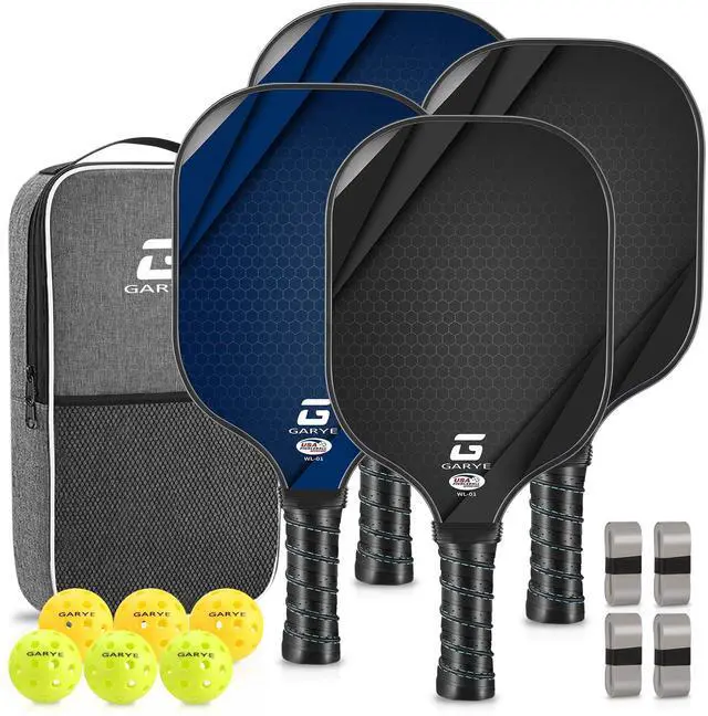 Main image of Pickleball Paddles Set of 4, Carbon Fiber Pickle Ball Paddle, USAPA Approved Lightweight Rackets 4 Pack for Adults and Teenagers, Includes 6 Balls, 1 Bag, and 4 Grip Tapes