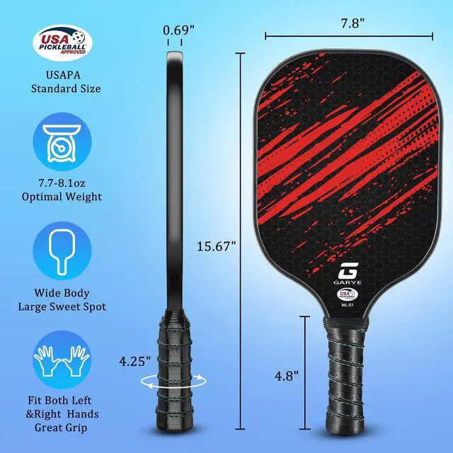 Alt view image 5 of 6 - Pickleball Paddles Set of 4, Carbon Fiber Pickle Ball Paddle, USAPA Approved Lightweight Rackets 4 Pack for Adults and Teenagers, Includes 6 Balls, 1 Bag, and 4 Grip Tapes