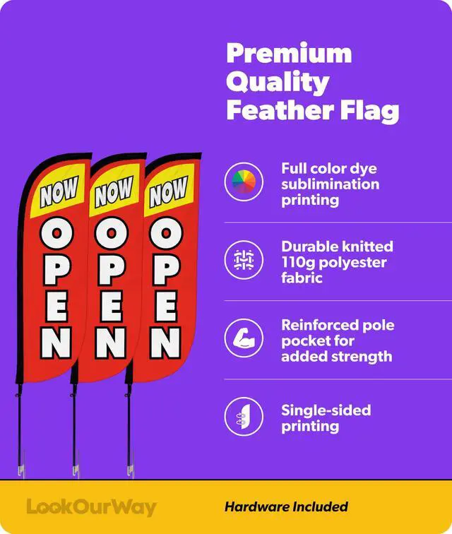 Alt view image 2 of 7 - Feather Flag Pole Kit 3-Pack Bundle - 7ft Tall Grand Opening Advertising Banners with Poles and Ground Spikes - Now Open Red & Yellow