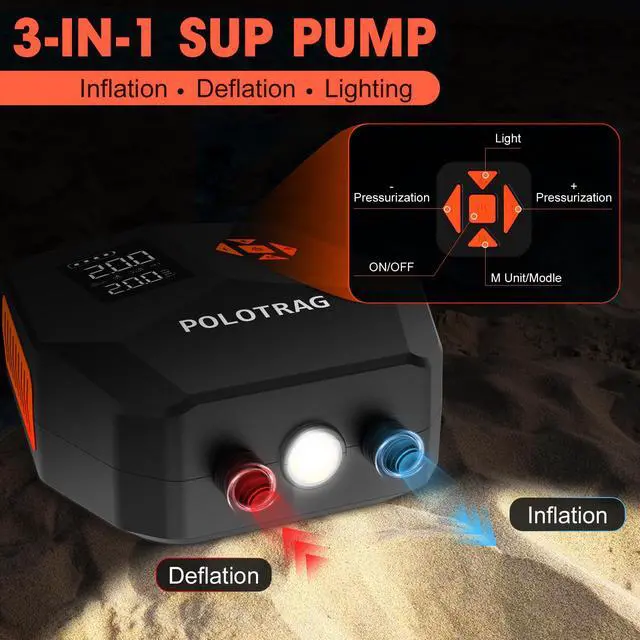 Alt view image 4 of 7 - Electric Paddle Board Pump Rechargeable, 20PSI SUP Pump 12000mAh Paddleboard Pump with Inflation & Deflation, Auto-Off, Portable Air Pump for Inflatables, Kayak and Air Mattress
