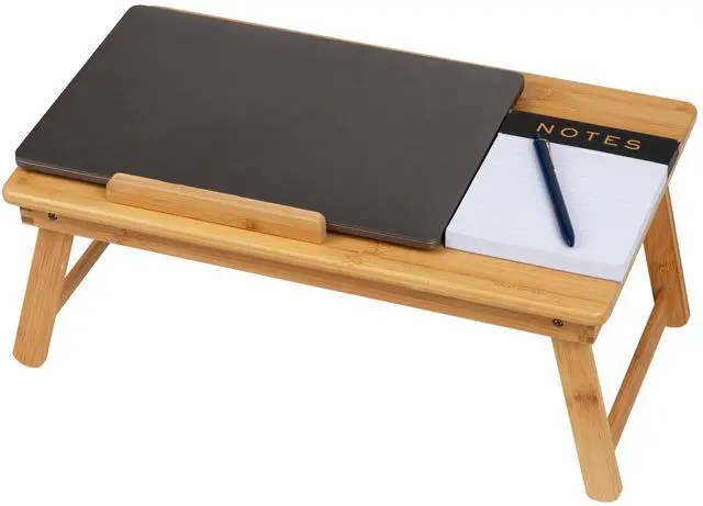 Alt view image 5 of 7 - Lap Desk, Laptop Stand with Folding Legs for Bed Dorm Room and Home Office, Rayon From Bamboo, Brown