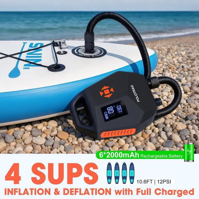 Alt view image 3 of 7 - Electric Paddle Board Pump Rechargeable, 20PSI SUP Pump 12000mAh Paddleboard Pump with Inflation & Deflation, Auto-Off, Portable Air Pump for Inflatables, Kayak and Air Mattress