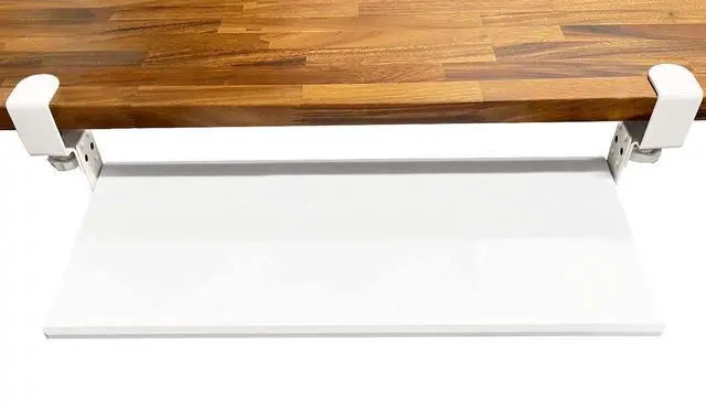 Alt view image 3 of 6 - Stand Up Desk Store Large Clamp-On Retractable Adjustable Keyboard Tray | Improve Comfort While Increasing Desk Space - for Desktops Up to 1.5" Thick (33" W x 12.25" D) (White) (Large)