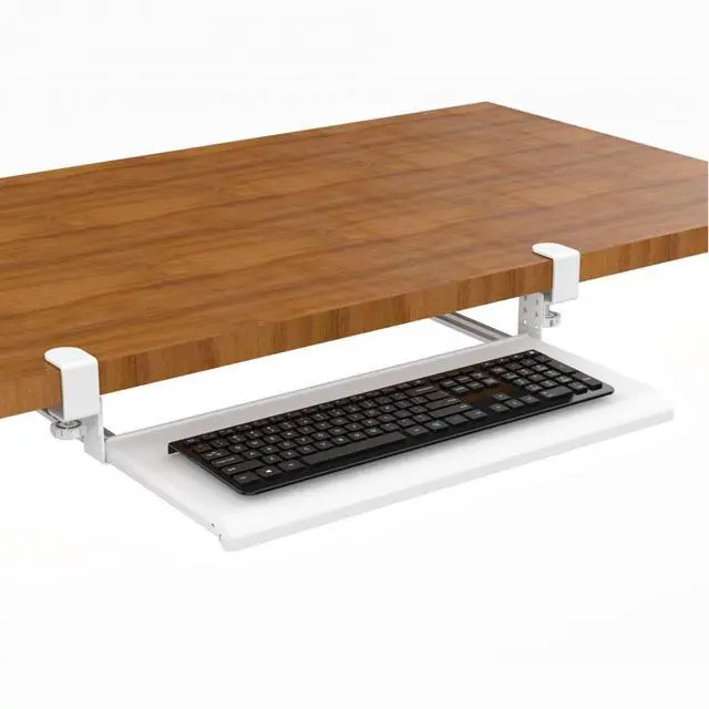 Main image of Stand Up Desk Store Large Clamp-On Retractable Adjustable Keyboard Tray | Improve Comfort While Increasing Desk Space - for Desktops Up to 1.5" Thick (33" W x 12.25" D) (White) (Large)