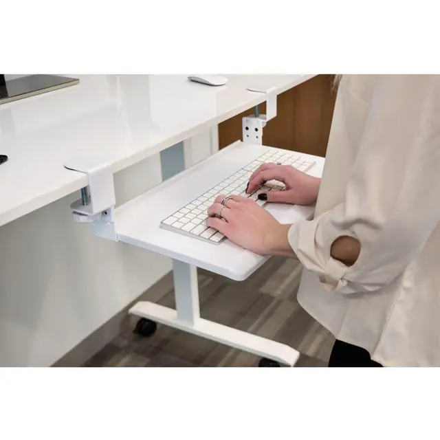 Alt view image 2 of 6 - Stand Up Desk Store Large Clamp-On Retractable Adjustable Keyboard Tray | Improve Comfort While Increasing Desk Space - for Desktops Up to 1.5" Thick (33" W x 12.25" D) (White) (Large)