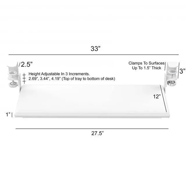 Alt view image 5 of 6 - Stand Up Desk Store Large Clamp-On Retractable Adjustable Keyboard Tray | Improve Comfort While Increasing Desk Space - for Desktops Up to 1.5" Thick (33" W x 12.25" D) (White) (Large)