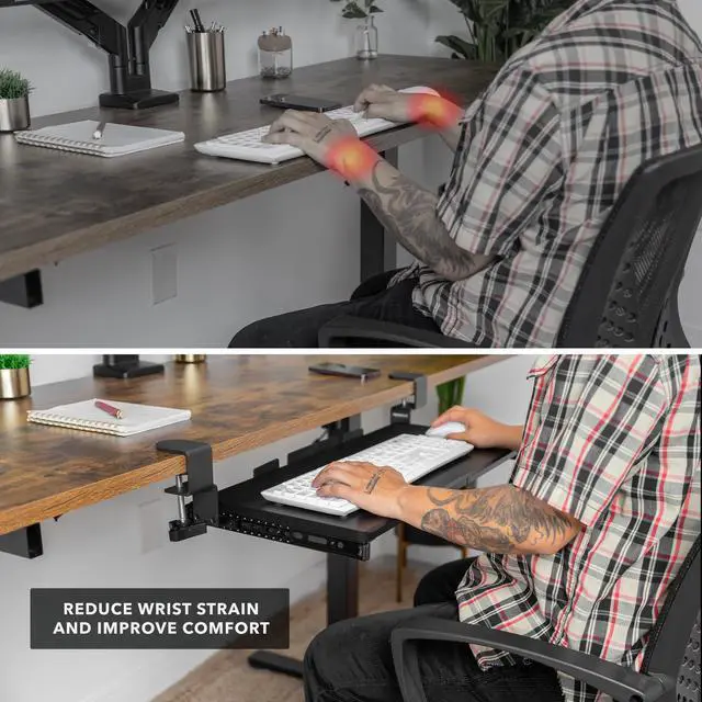 Alt view image 3 of 7 - 24 Clamp-On Under Desk Keyboard Tray, Slide-Out Keyboard Drawer for Desk, Ergonomic Pull-Out Platform with Smooth Gliding Tracks, No-Drill C-Clamp Mount, Under Desk Keyboard Holder