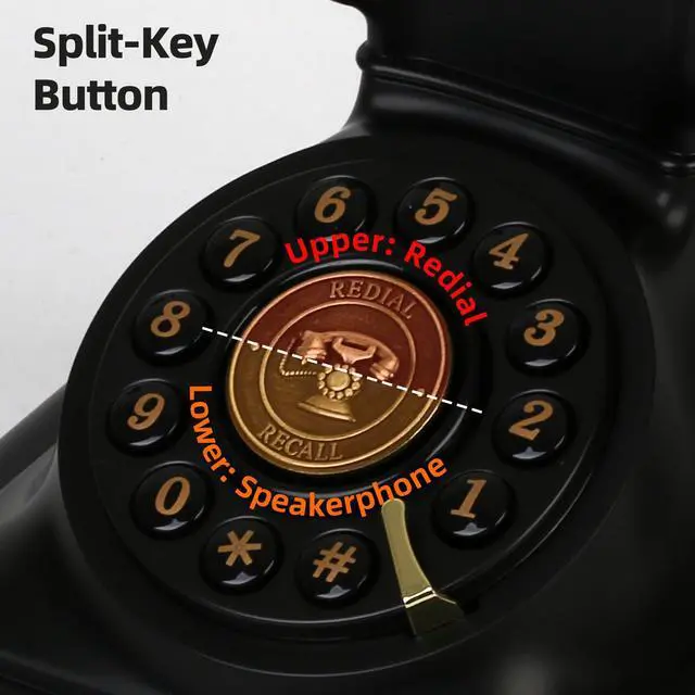 Alt view image 4 of 7 - Vintage Bluetooth Phone, Retro Desk Telephone with Gold Accents, Loud Nostalgic Ringtones, Bluetooth Connects to Smartphone for Home & Office, Black