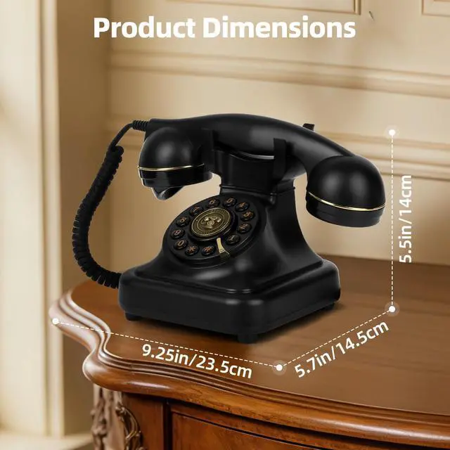 Alt view image 7 of 7 - Vintage Bluetooth Phone, Retro Desk Telephone with Gold Accents, Loud Nostalgic Ringtones, Bluetooth Connects to Smartphone for Home & Office, Black