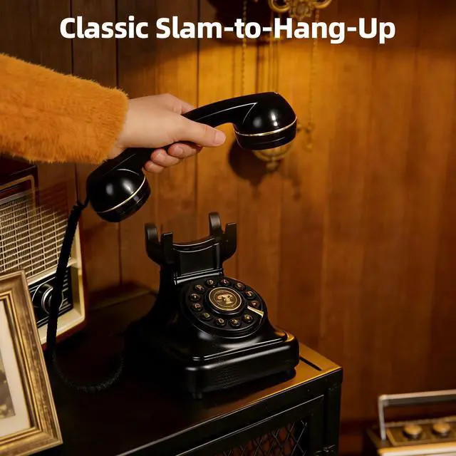 Alt view image 6 of 7 - Vintage Bluetooth Phone, Retro Desk Telephone with Gold Accents, Loud Nostalgic Ringtones, Bluetooth Connects to Smartphone for Home & Office, Black
