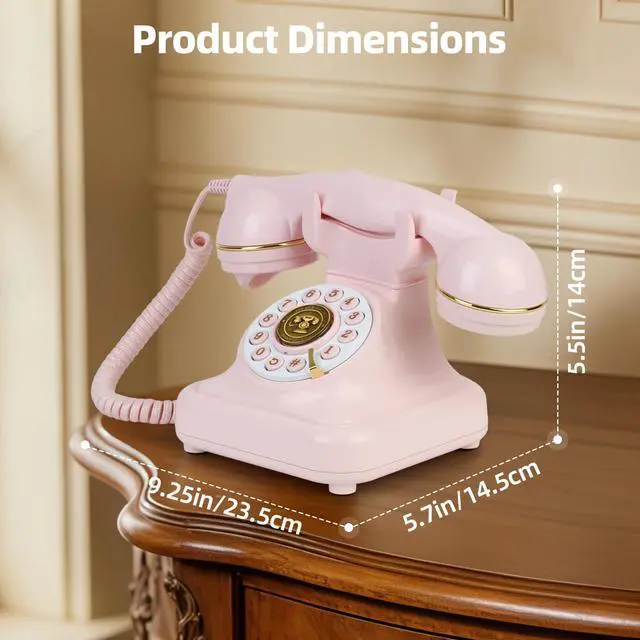 Alt view image 7 of 7 - Vintage Bluetooth Phone, Retro Desk Telephone with Gold Accents, Loud Nostalgic Ringtones, Bluetooth Connects to Smartphone for Home & Office, Pink