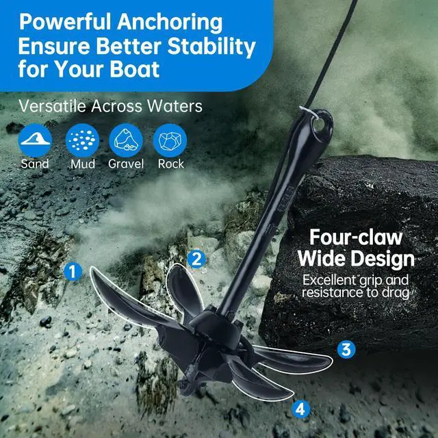 Alt view image 3 of 6 - Kayak Anchor, 3.5 lb Paddle Board Anchor Kit | Paddleboard Accessories, 40 ft Marine Rope, Corrosion-Resistant Steel, Portable,Kayak, Small Boat, SUP, Canoe, Jet Ski
