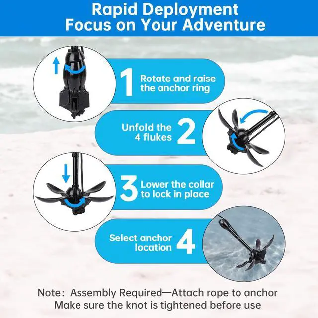 Alt view image 4 of 6 - Kayak Anchor, 3.5 lb Paddle Board Anchor Kit | Paddleboard Accessories, 40 ft Marine Rope, Corrosion-Resistant Steel, Portable,Kayak, Small Boat, SUP, Canoe, Jet Ski